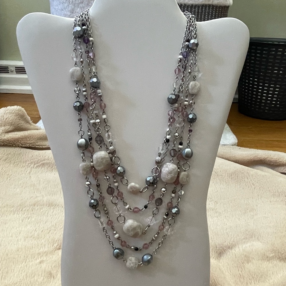 Lia Sophia adjustable multi strand necklace gem stone